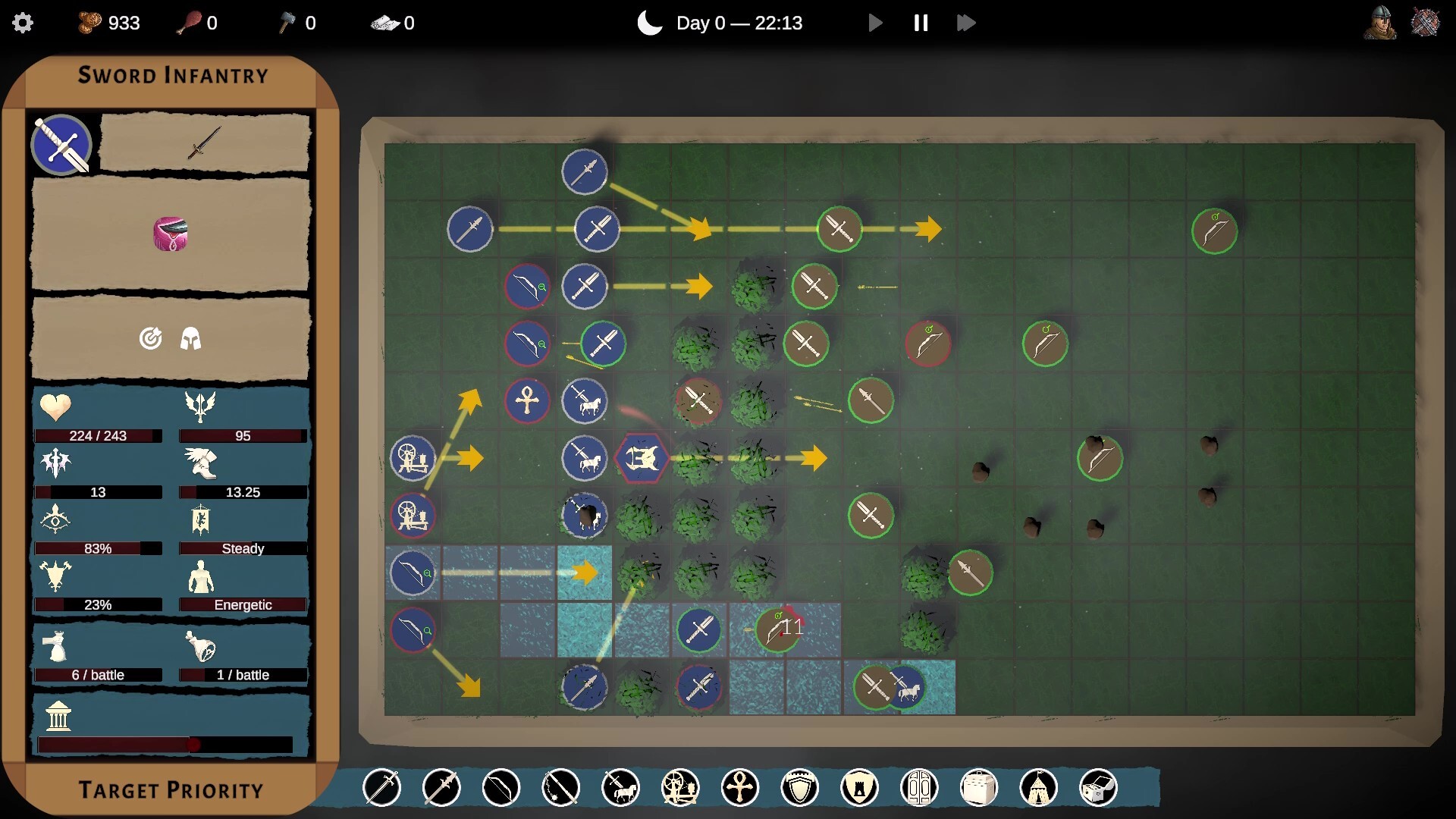 遊戲中的戰鬥場景，兩軍正在激烈交鋒