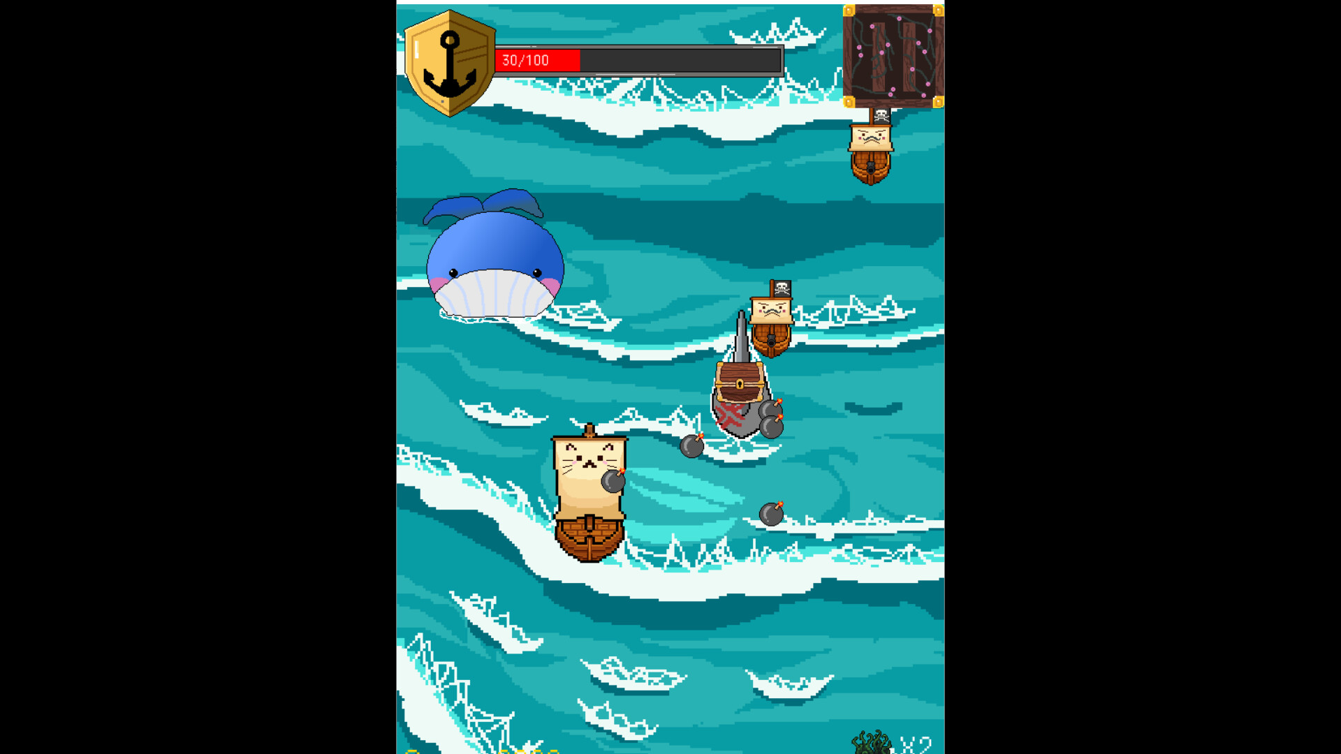 玩家駕駛帆船在海上與敵人交戰的畫面