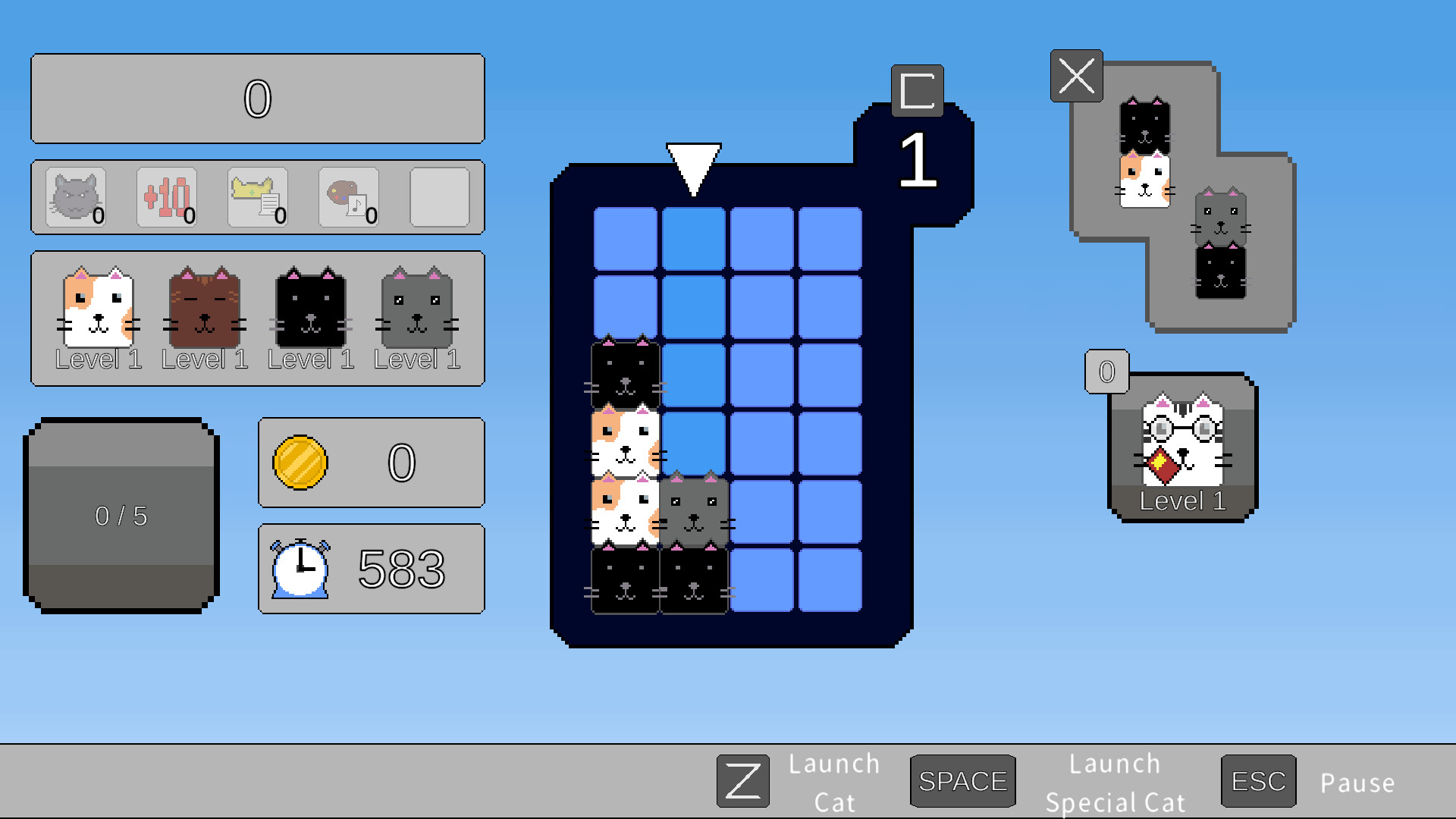 貓咪方塊堆疊的遊戲畫面