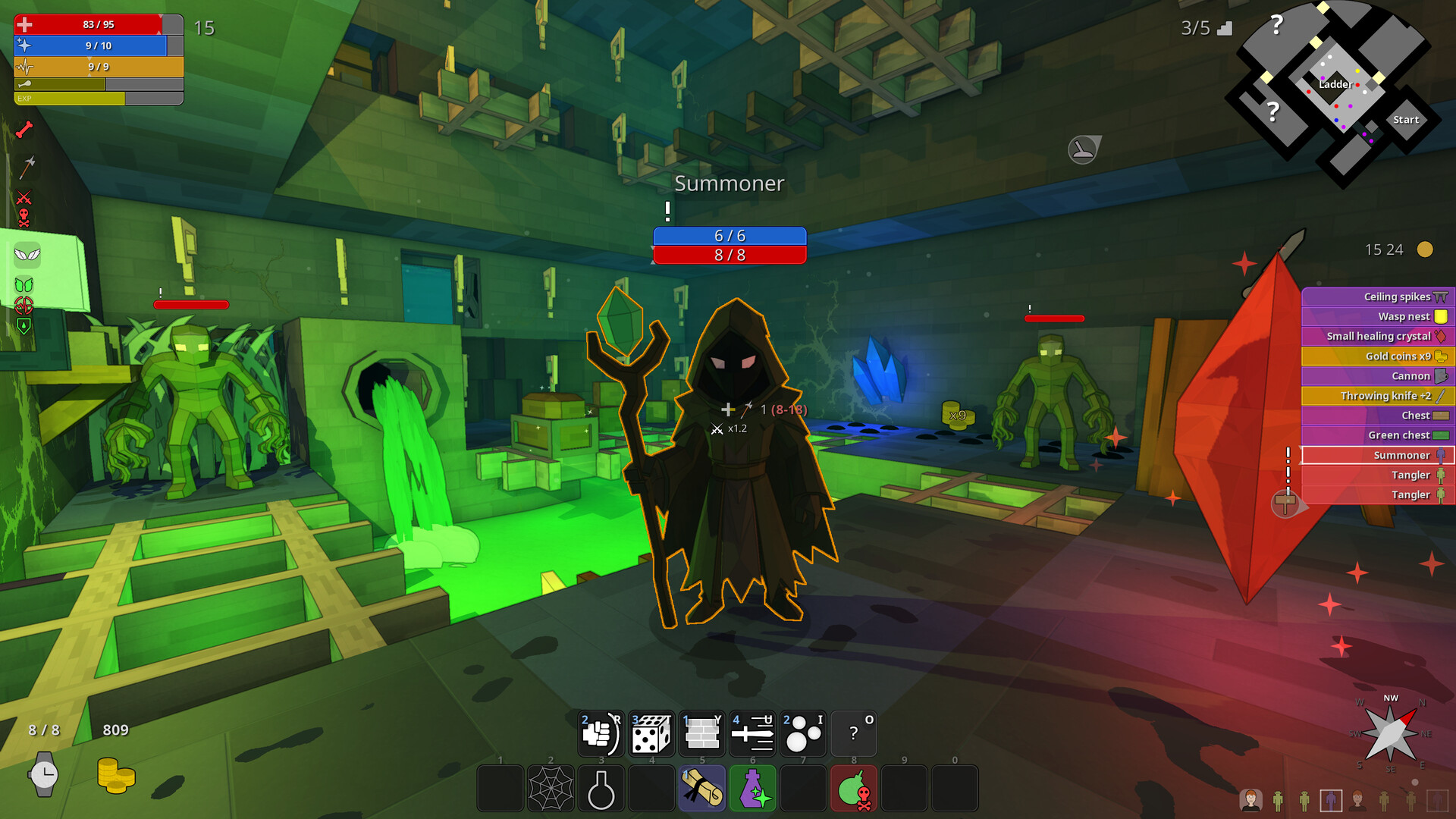 遊戲中玩家探索著一個充滿神秘符文的石室