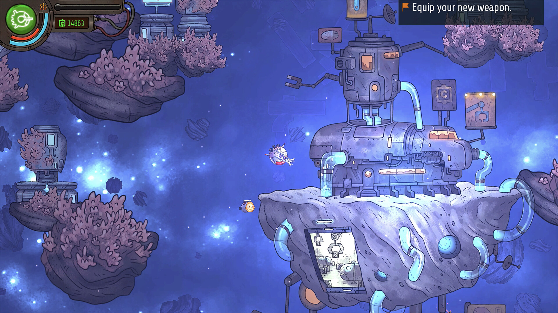 無路可歸（No Way Home）遊戲畫面，展現了色彩鮮豔的太空戰鬥場景