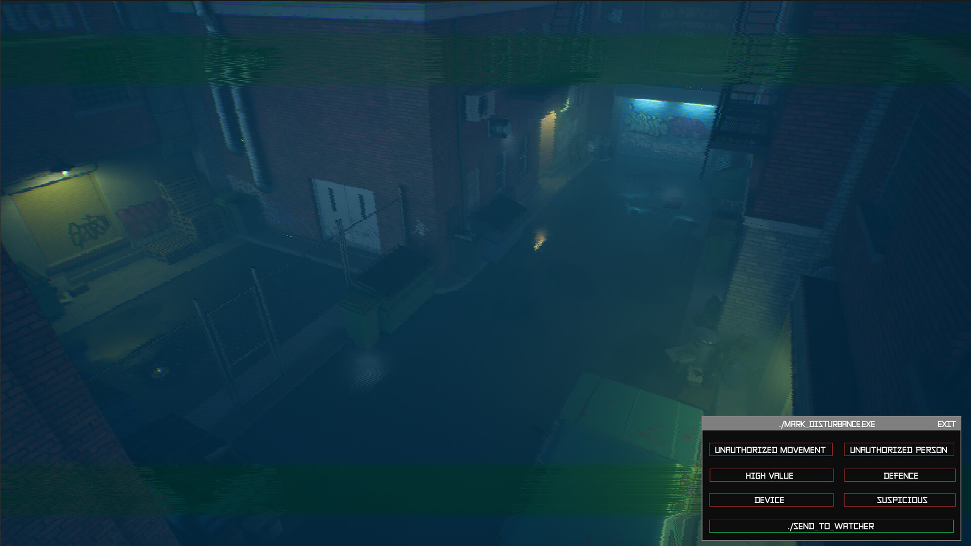 遊戲場景：一個陰暗的走廊，前方有一扇門。