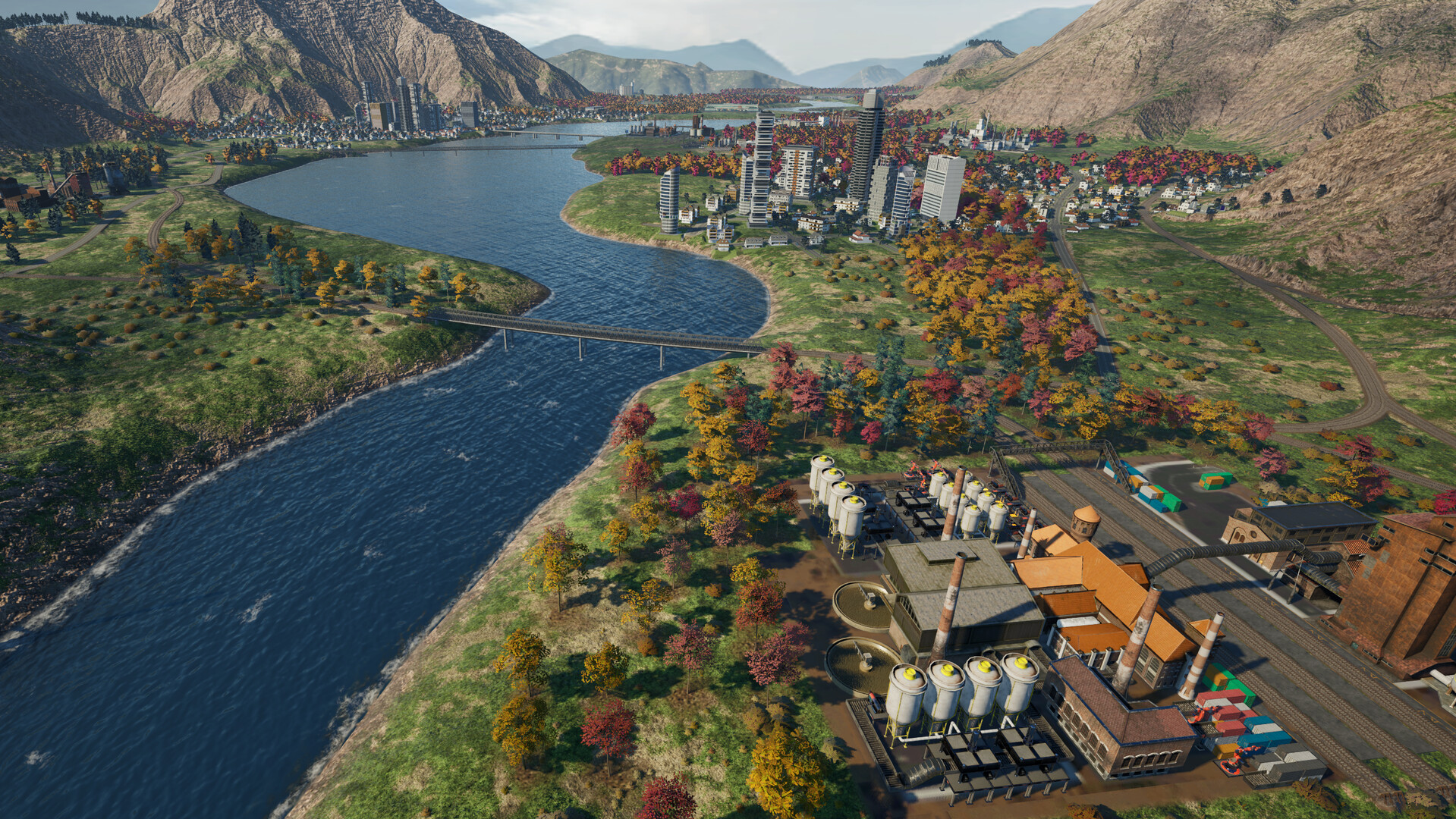 《工業巨擘 4.0》遊戲場景，展示了廣闊的城市與工廠建設。