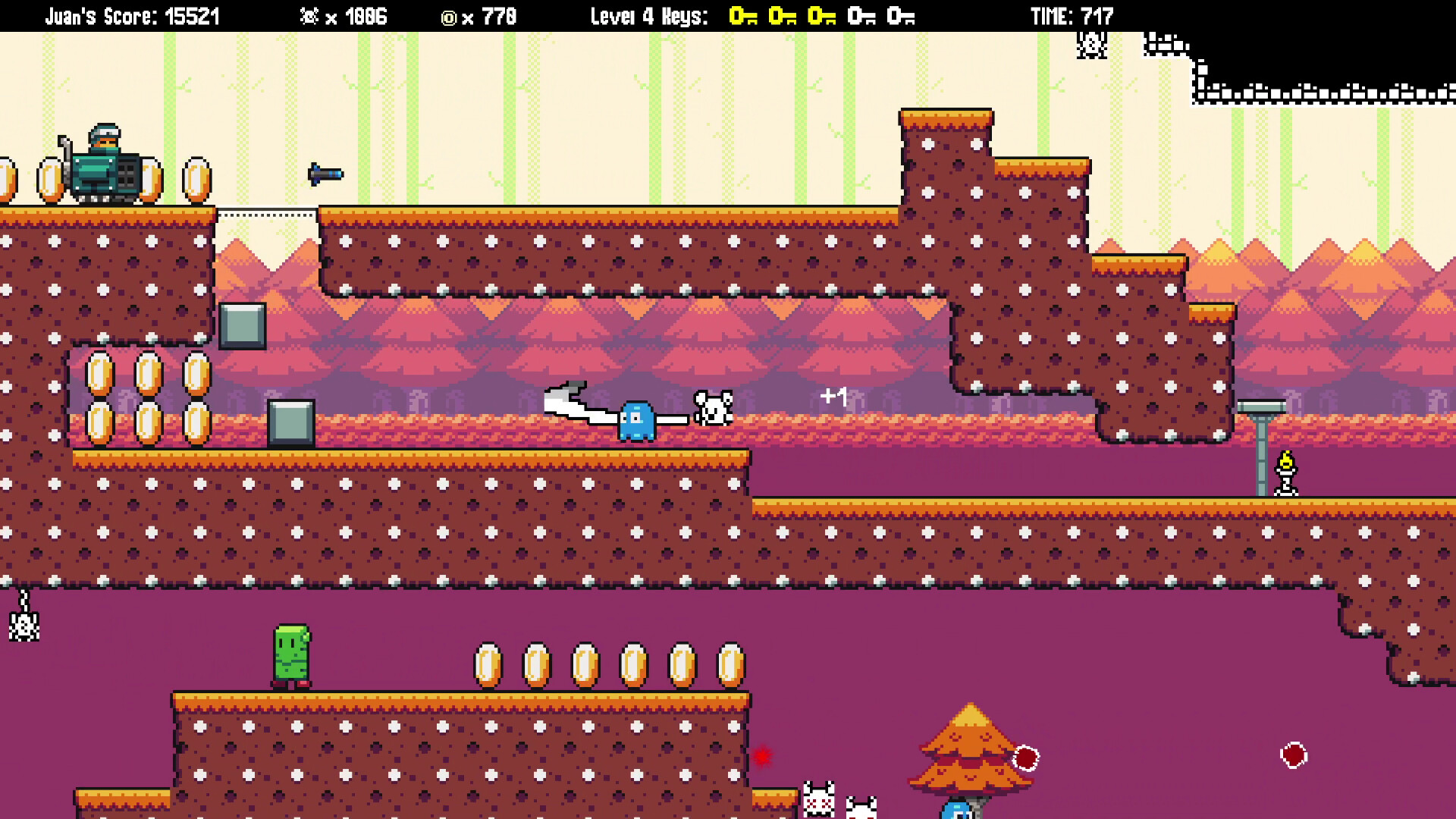 胡安在色彩鮮豔的 16-bit 世界中與敵人戰鬥。