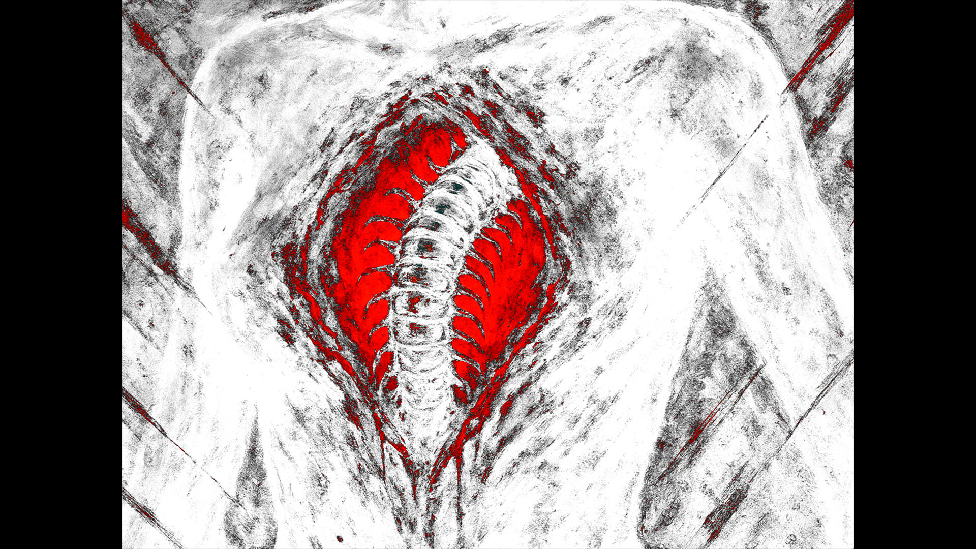 一個詭異的場景,一個扭曲的人形輪廓出現在黑暗中。