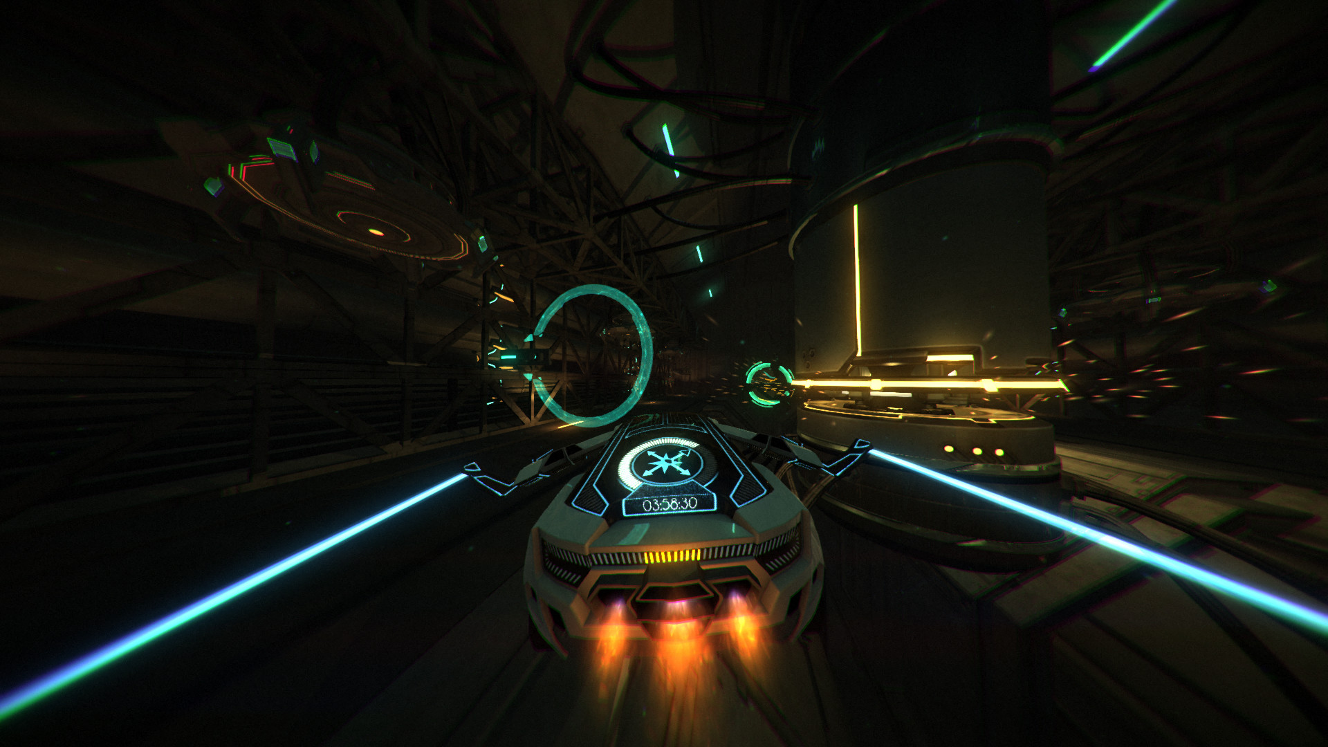 極速地帶 (Distance) 遊戲畫面,展現了霓虹燈下的賽道與飛馳的車輛