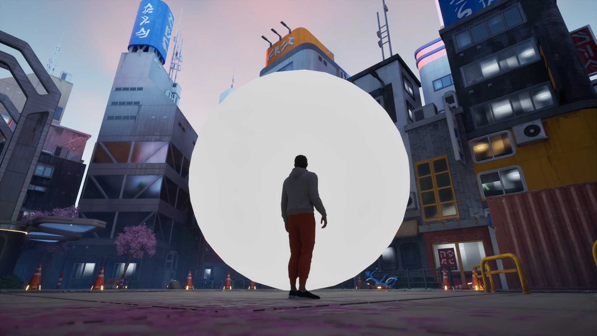 遊戲中廣闊的場景與遠方的奇特建築。