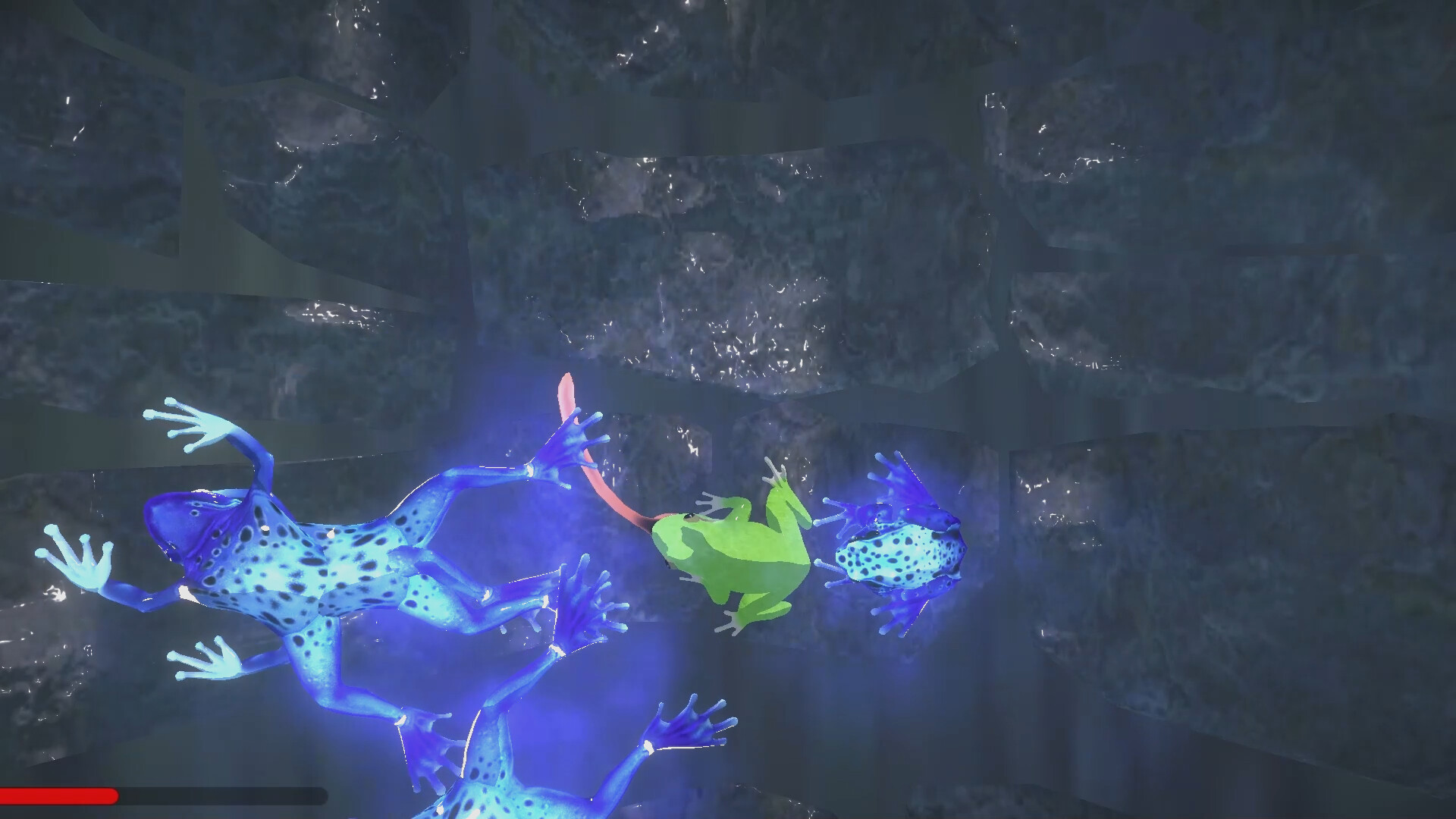 青蛙角色在平台上進行攻擊的遊戲畫面