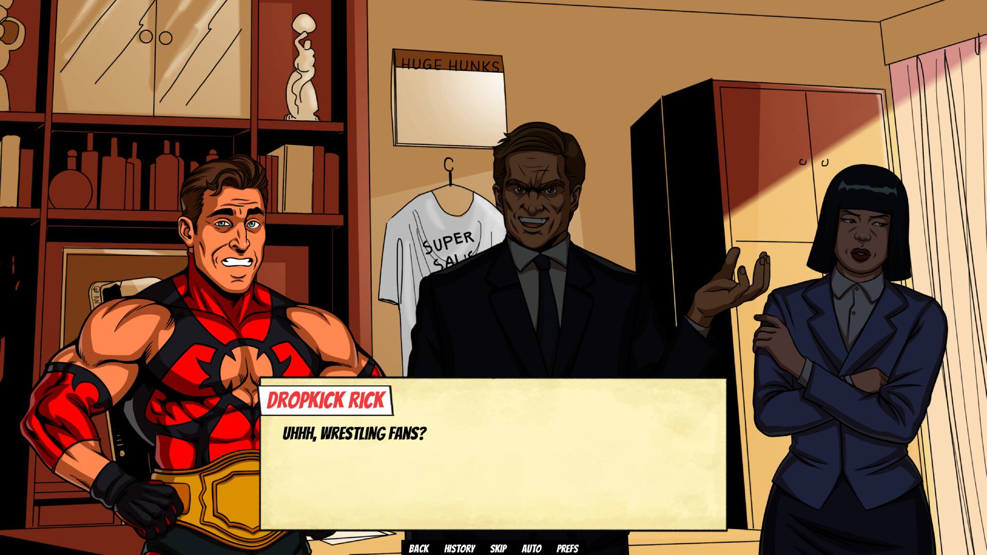 遊戲場景,瑞克與另一位角色在擂台旁對話