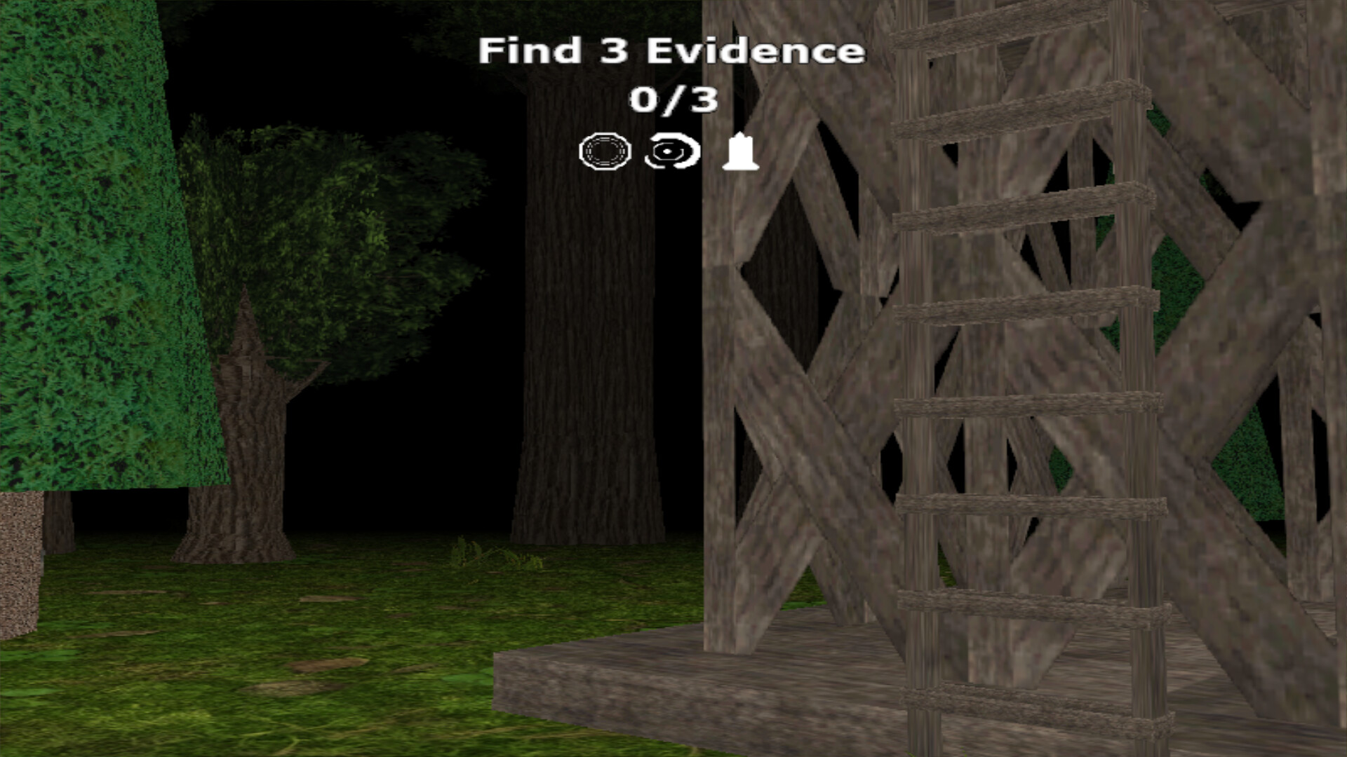 遊戲畫面，顯示了一個神秘的金屬物體墜毀在森林中