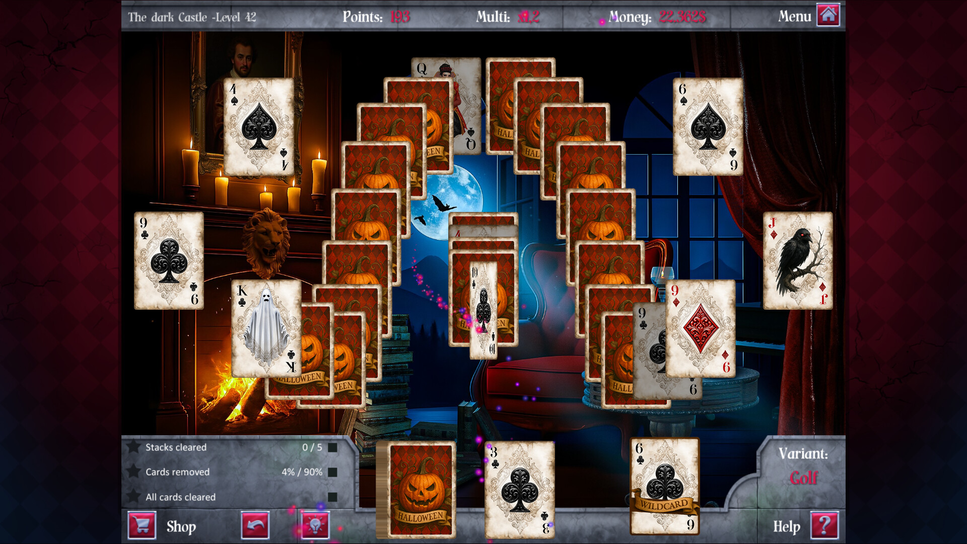 遊戲的主畫面展示了陰森的古堡與南瓜燈,充滿萬聖節氣氛。