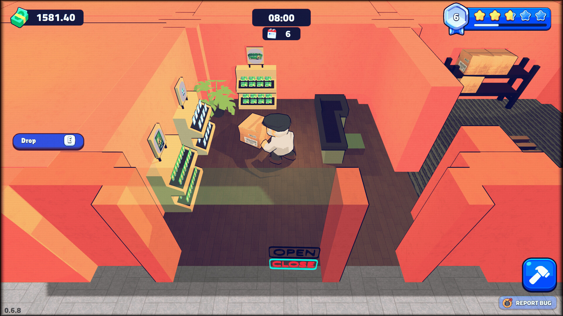 遊戲中顧客在櫃檯前排隊結帳的畫面。