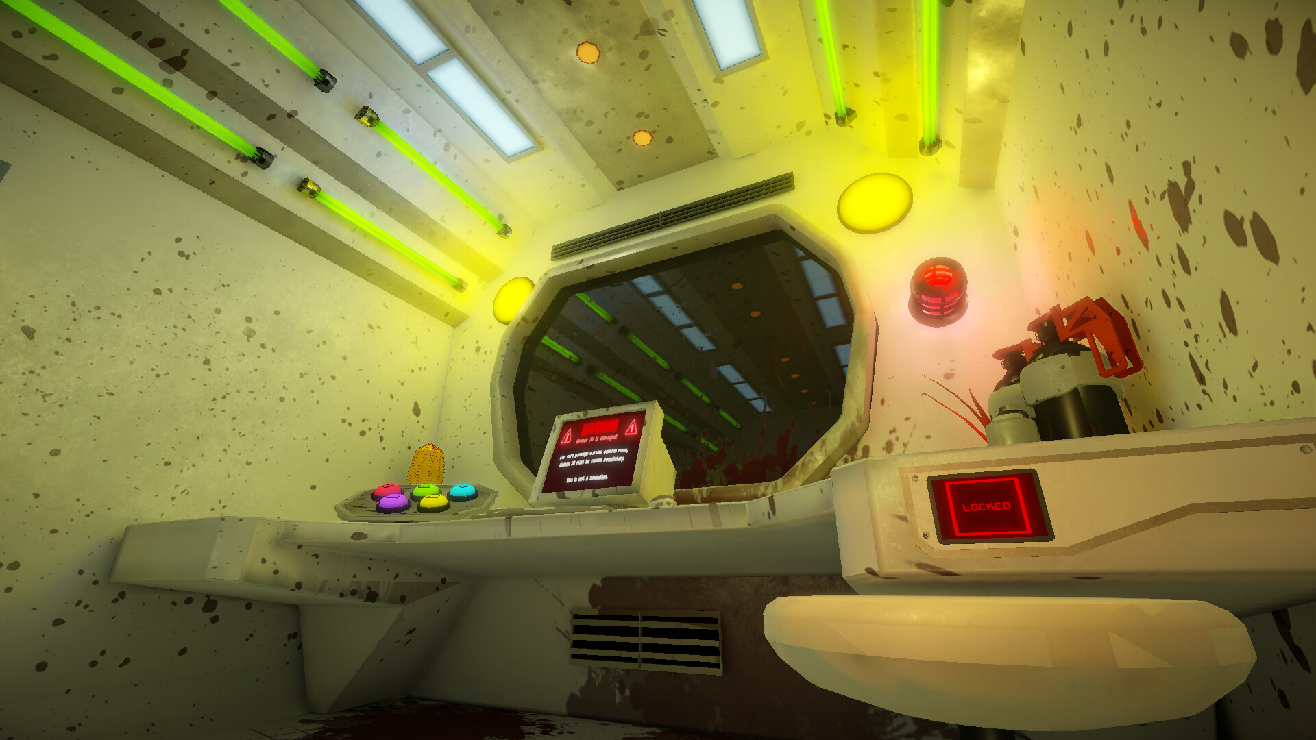 遊戲場景展示了太空船內部複雜的管道與結構