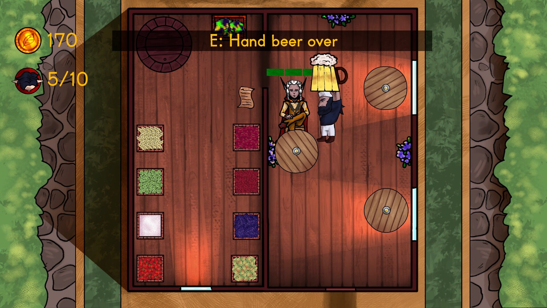 一位精靈顧客正在對矮人釀酒師提出要求。