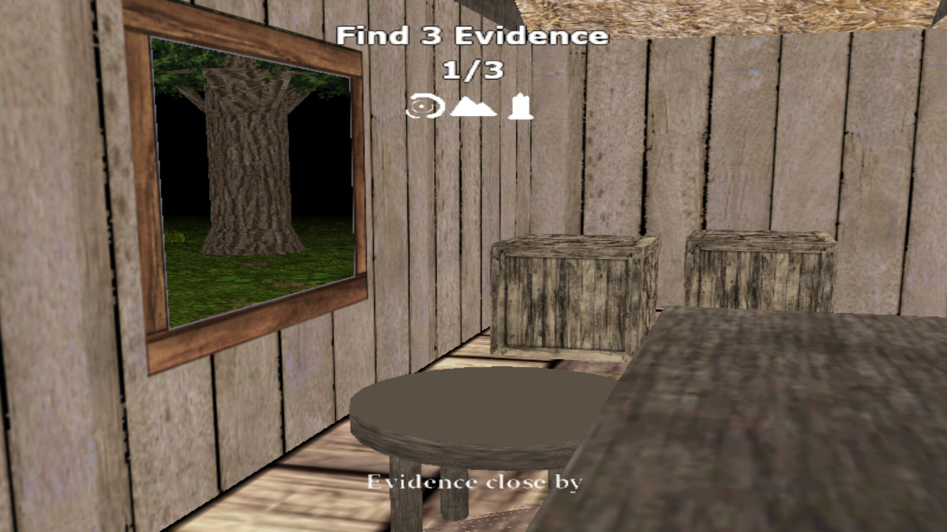 玩家在夜晚的森林中用手電筒探索一間廢棄的小屋