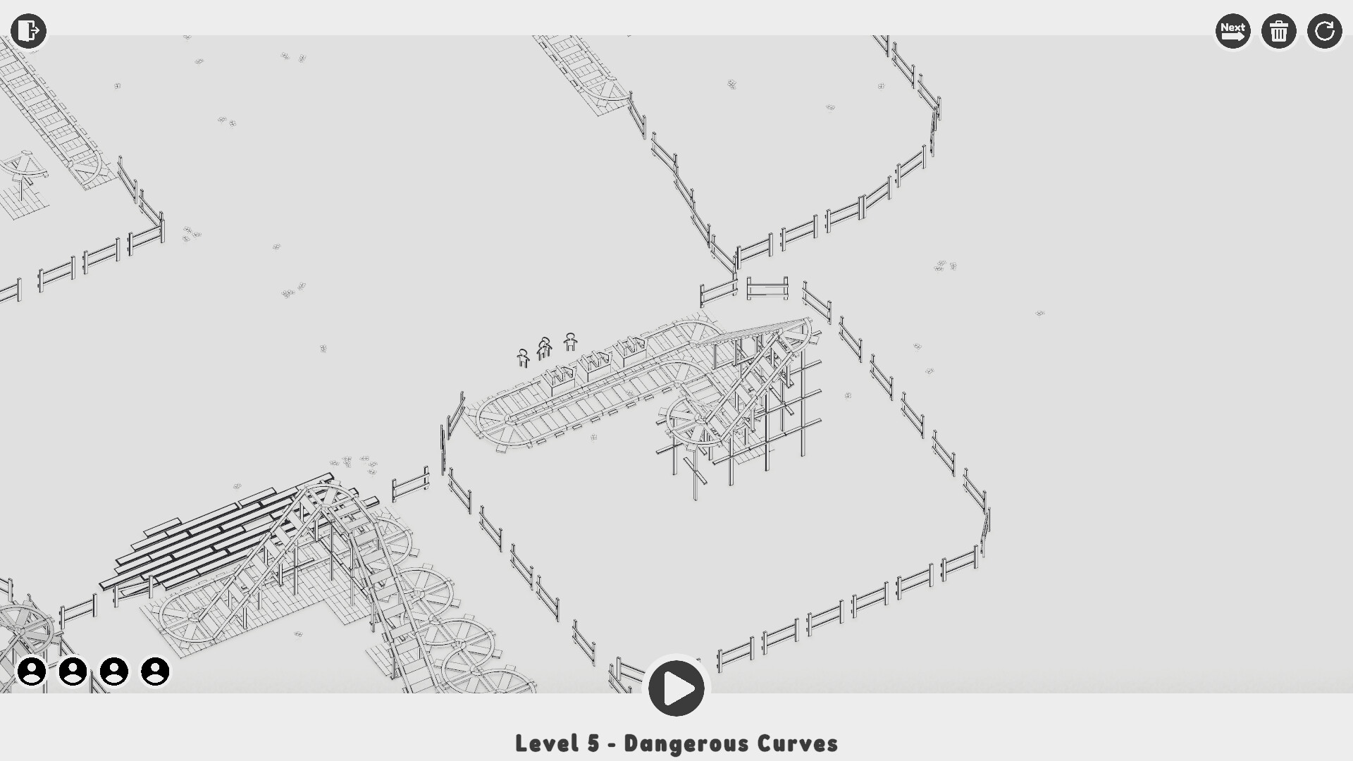 一個更複雜的關卡,多條軌道交錯在一起