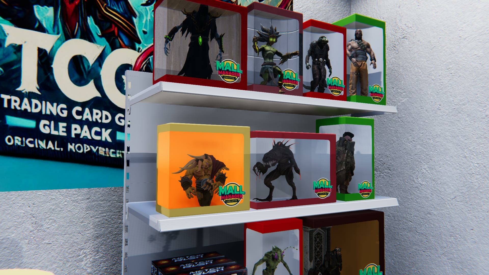 遊戲中的戶外用餐區，設有桌椅和陽傘。