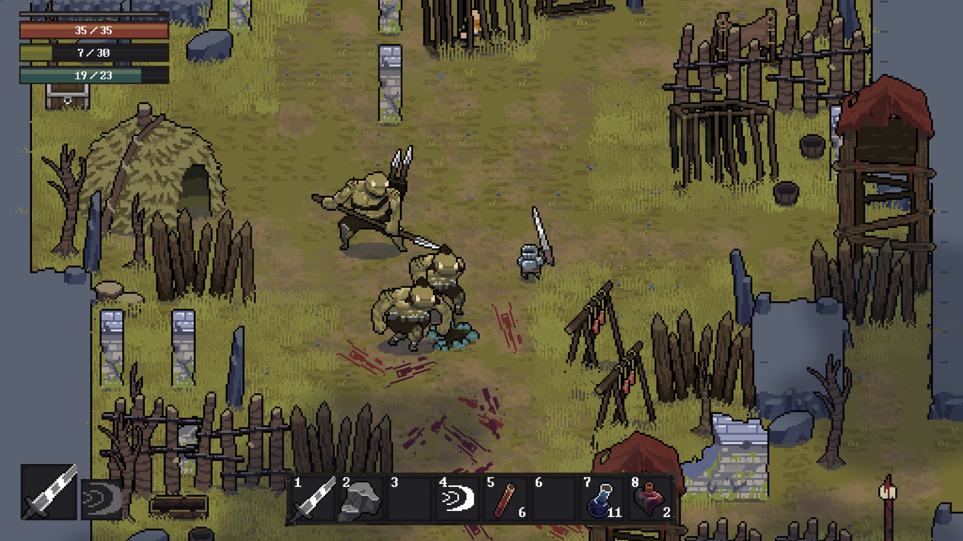 角色在陰暗的地城中探索。