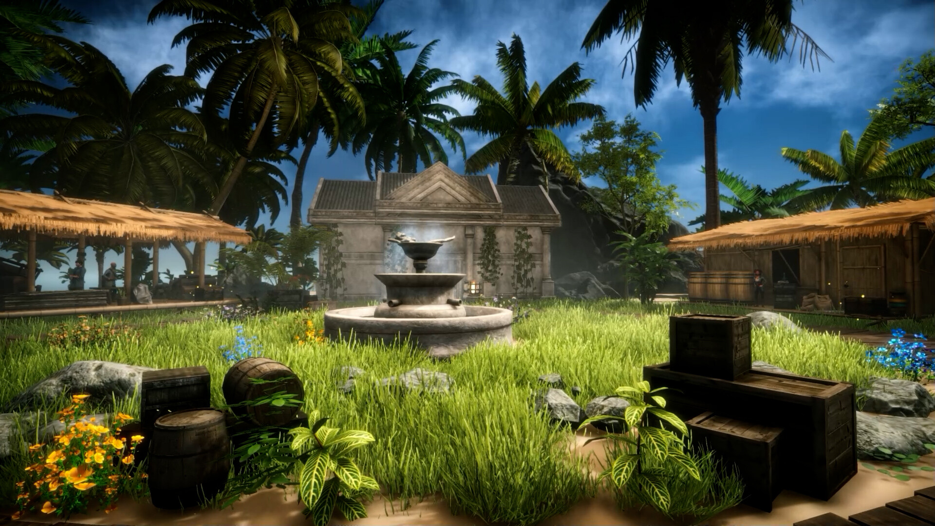 夕陽下，一艘船航行在平靜的海面上，遠處有島嶼的輪廓。