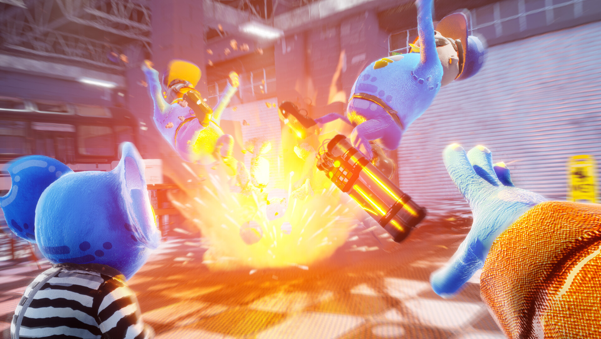 一名外星人角色正試圖撬開監獄牢房的門。