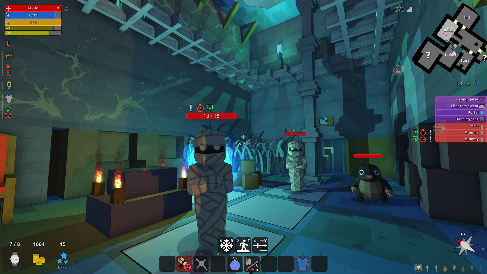 玩家與骷髏戰士在地下城中對峙