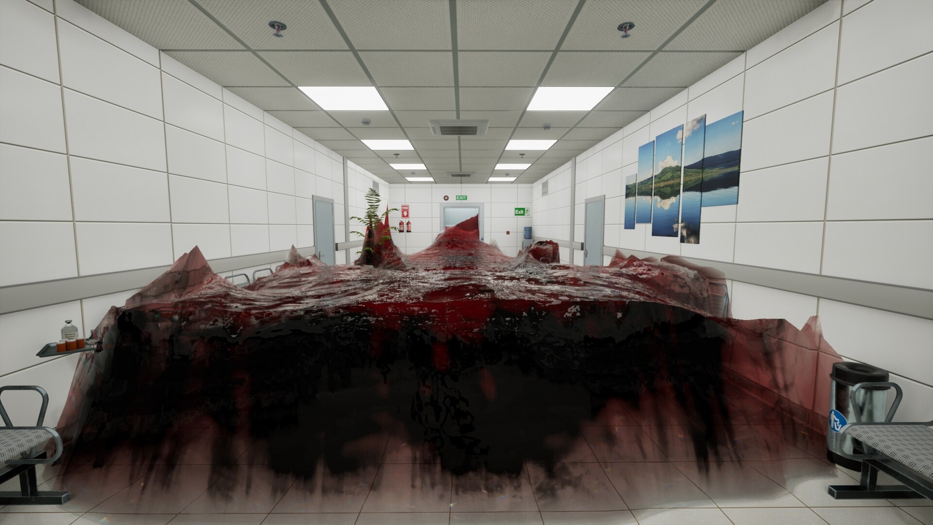 遊戲中的醫院長廊，看似平靜卻暗藏玄機