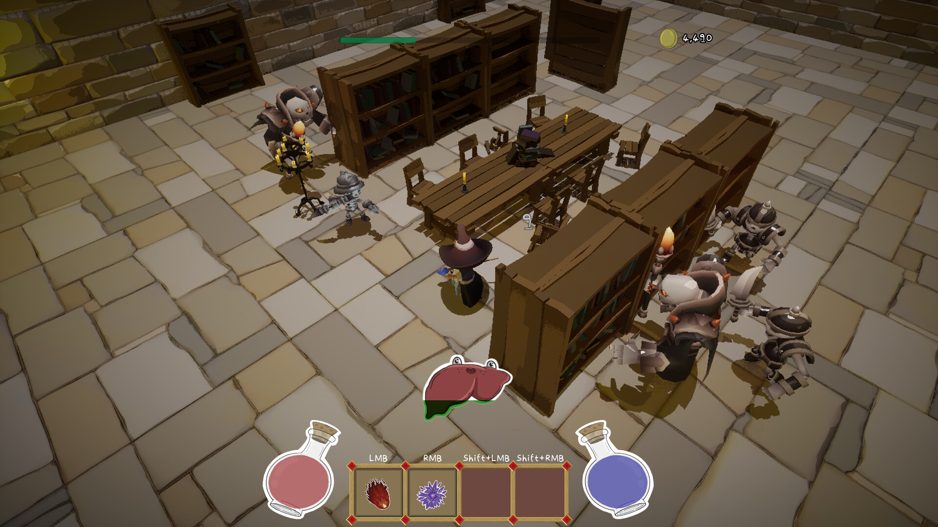 巫師在充滿敵人的地城中施展法術。