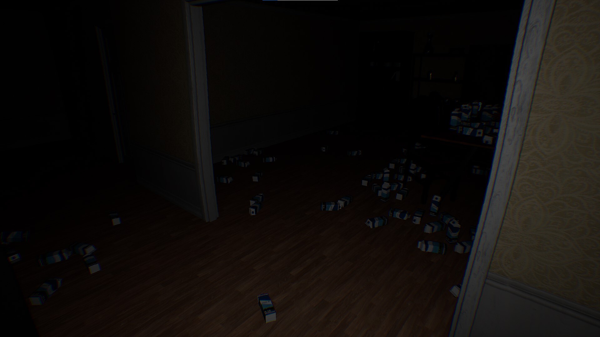 遊戲中的一個房間，燈光昏暗，暗示著潛藏的危險。