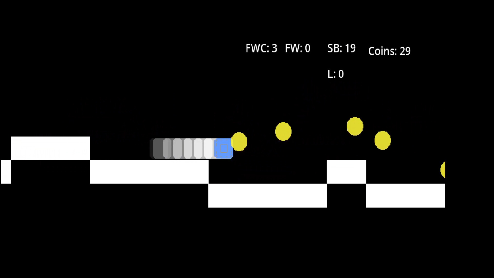 遊戲中的方塊角色跳躍在空中，背景是簡潔的像素天空。
