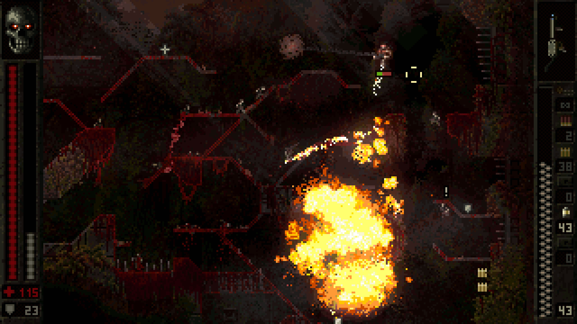 玩家在充滿熔岩的關卡中戰鬥。