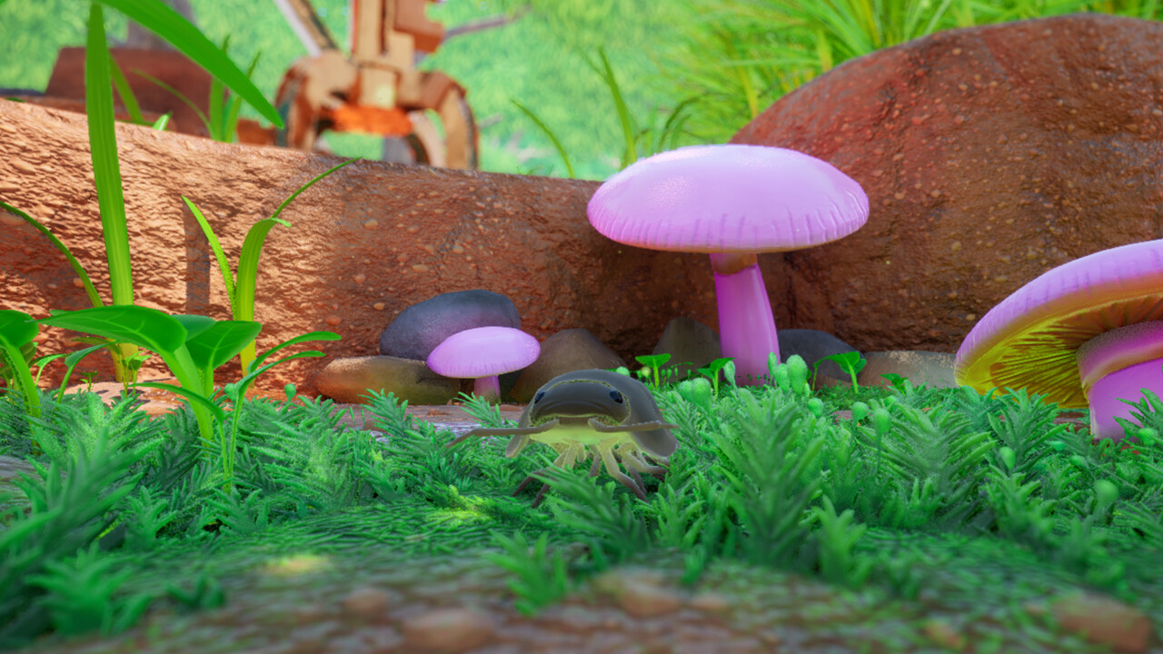 玩家扮演的鼠婦正在利用磁力在空中擺盪