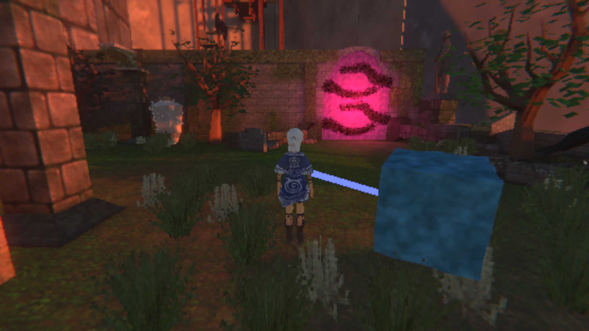 遊戲中的謎題場景,需要利用方塊來啟動機關