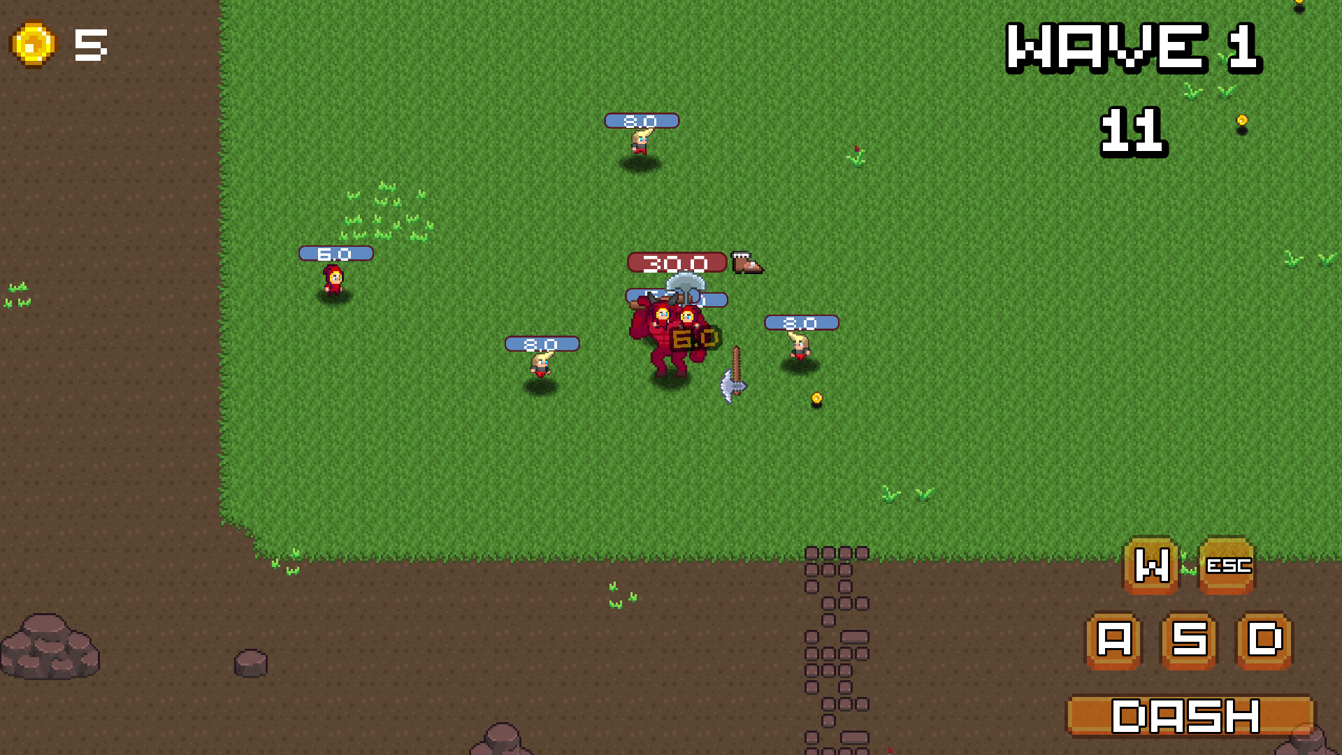 遊戲中的升級選擇介面,玩家可以從三個隨機選項中強化自己的能力。