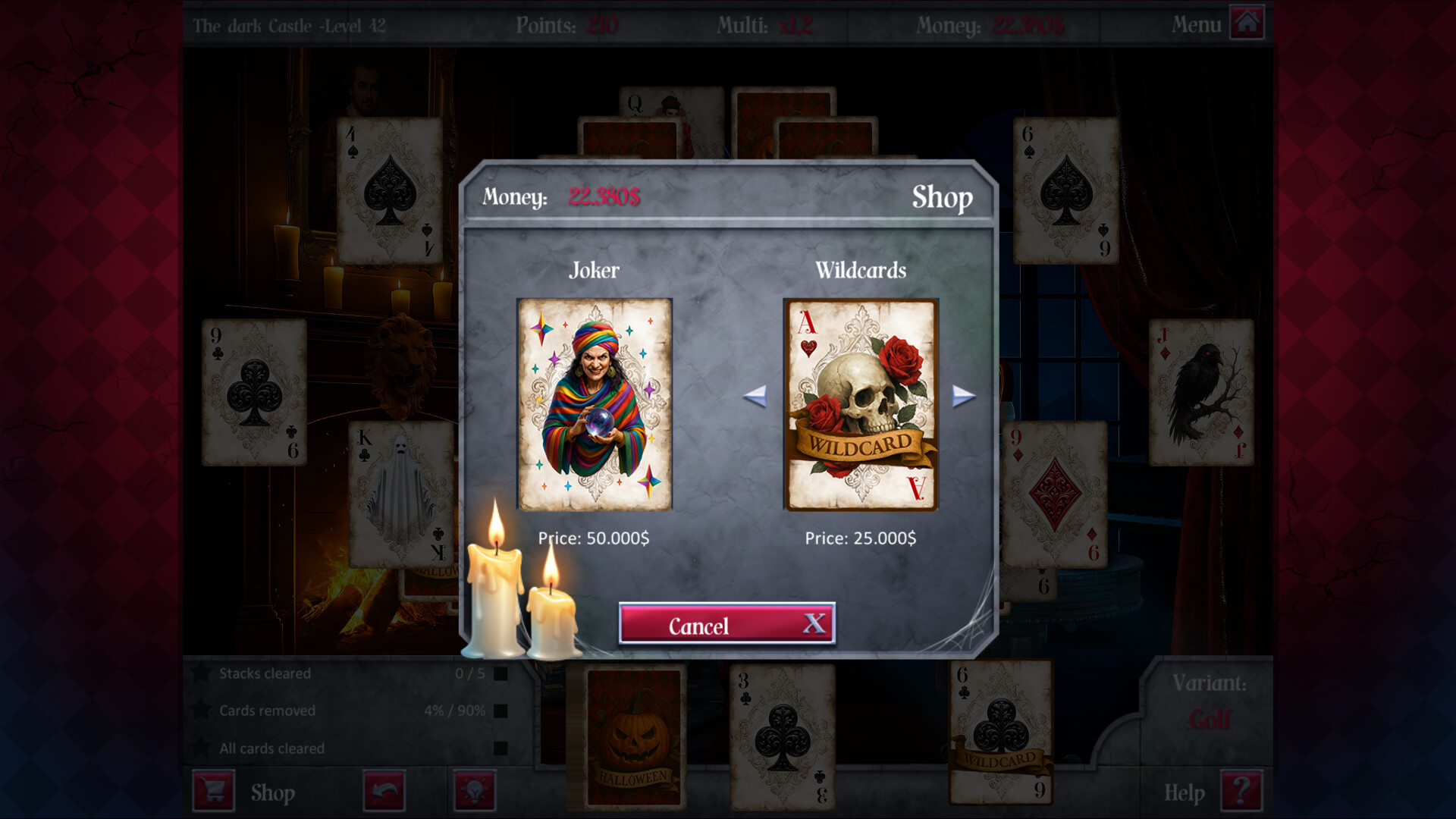 另一個遊戲場景,展示了不同的卡牌佈局與背景。