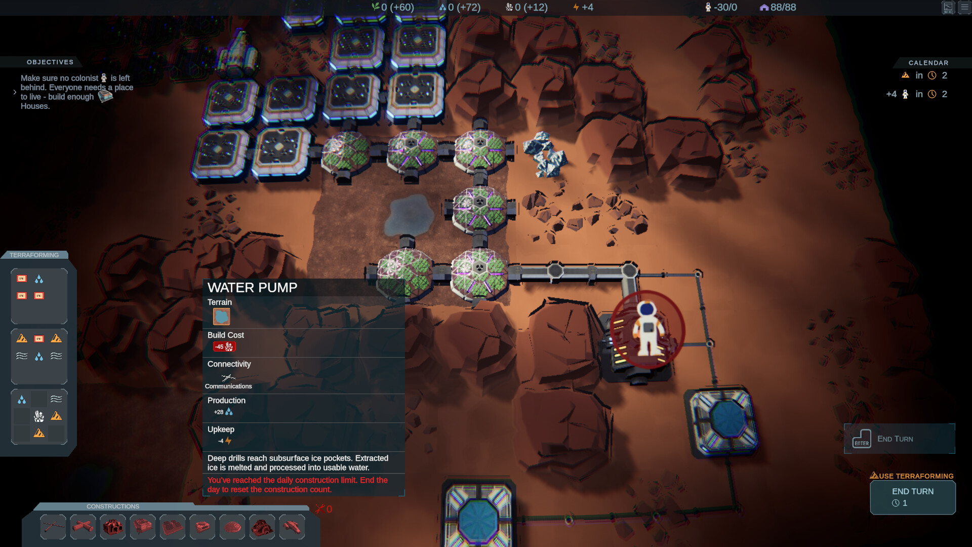 遊戲中的資源與建築介面，簡潔明瞭。