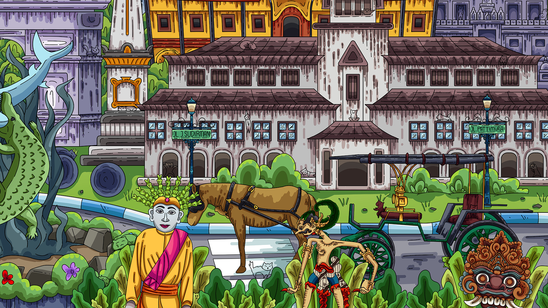 在充滿細節的場景中，每一隻貓咪都藏得很有巧思。