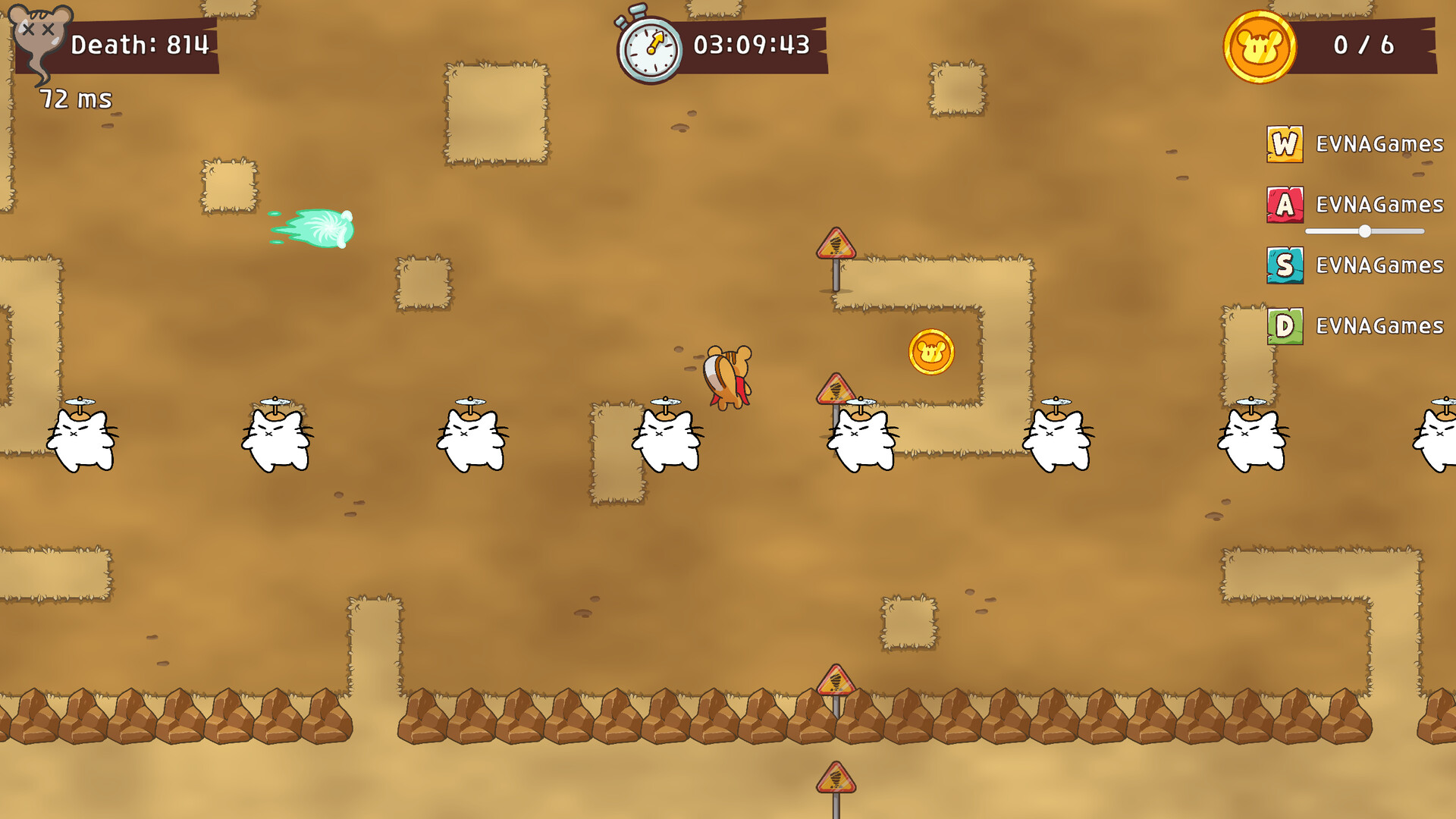 遊戲角色們小心翼翼地通過一個充滿尖刺陷阱的區域。