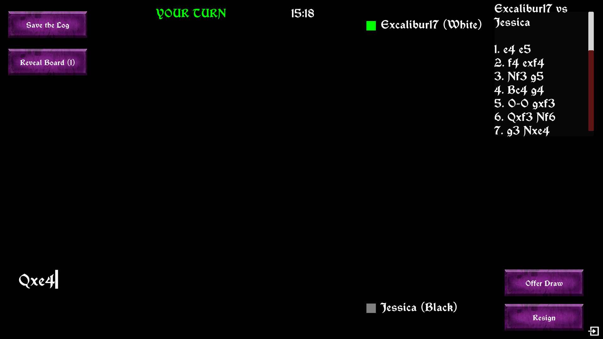 遊戲對戰介面,畫面極簡,僅顯示棋譜