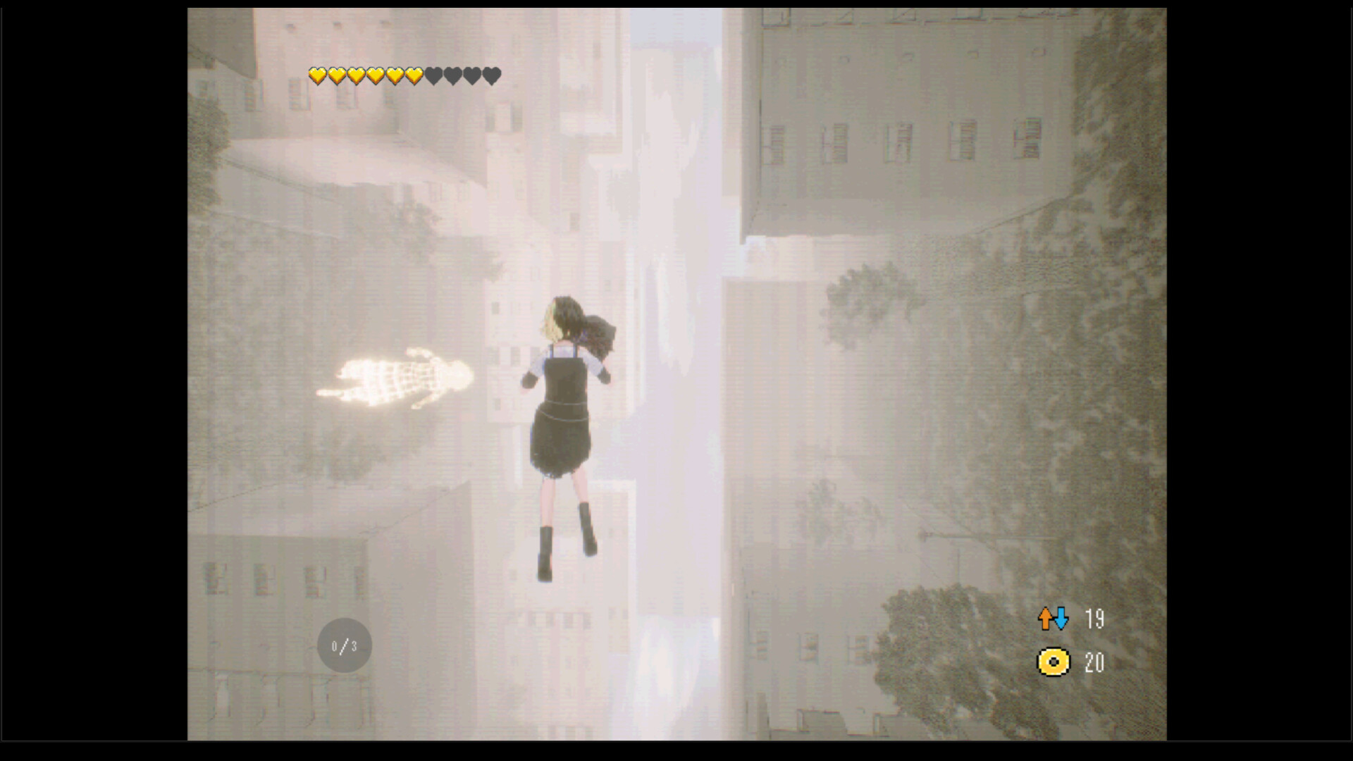 玩家在扭曲的空間中探索，牆壁與地面失去了界線