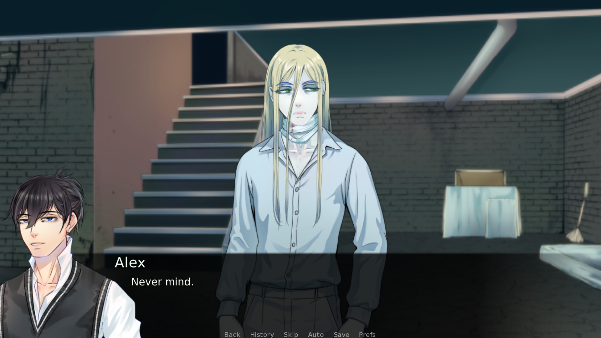 遊戲場景，主角與幽靈在屋內互動