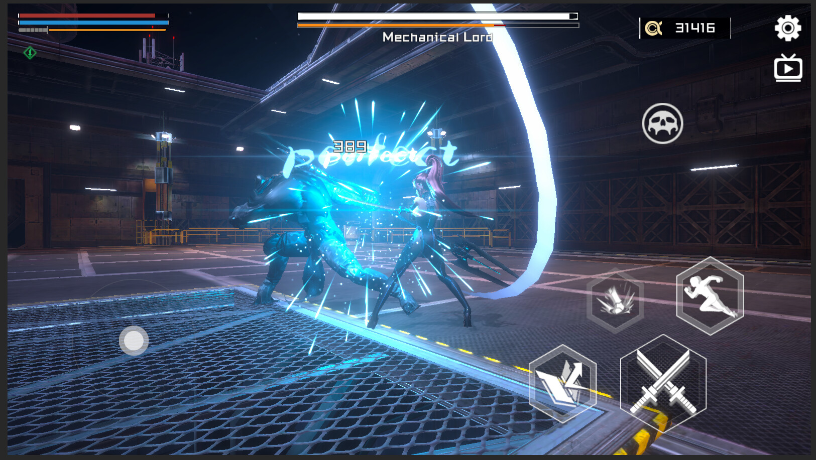 與巨大的機器人敵人進行戰鬥