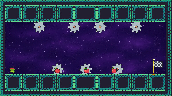 遊戲畫面截圖，青蛙角色正在跳躍過尖刺陷阱。