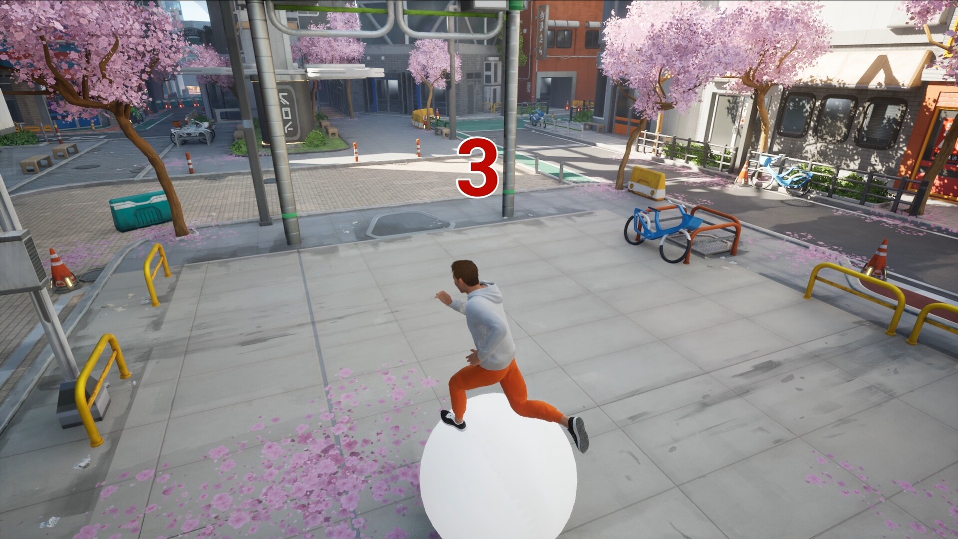 角色從球上滑落的瞬間，展現了遊戲充滿挑戰性的一面。