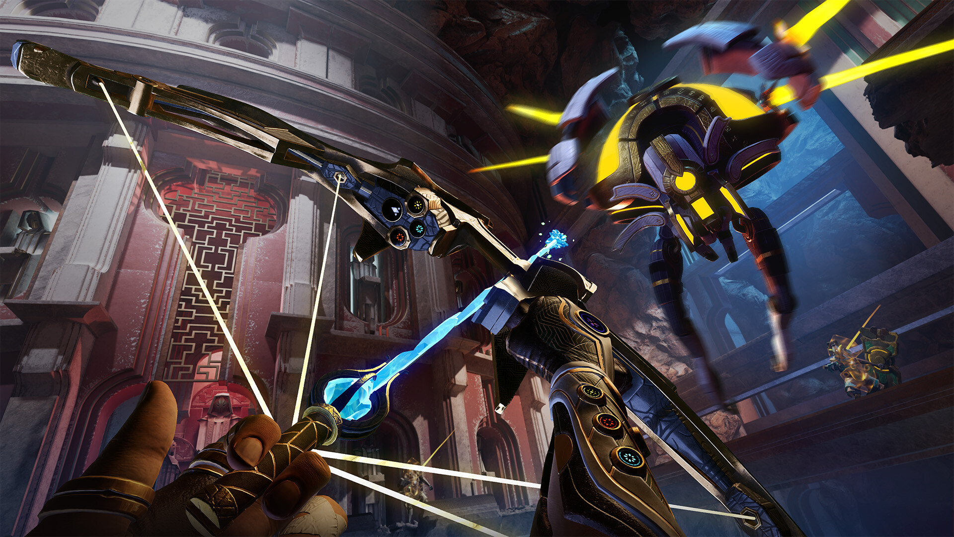 主角在一座懸崖邊緣,遠眺壯闊的異世界景觀。