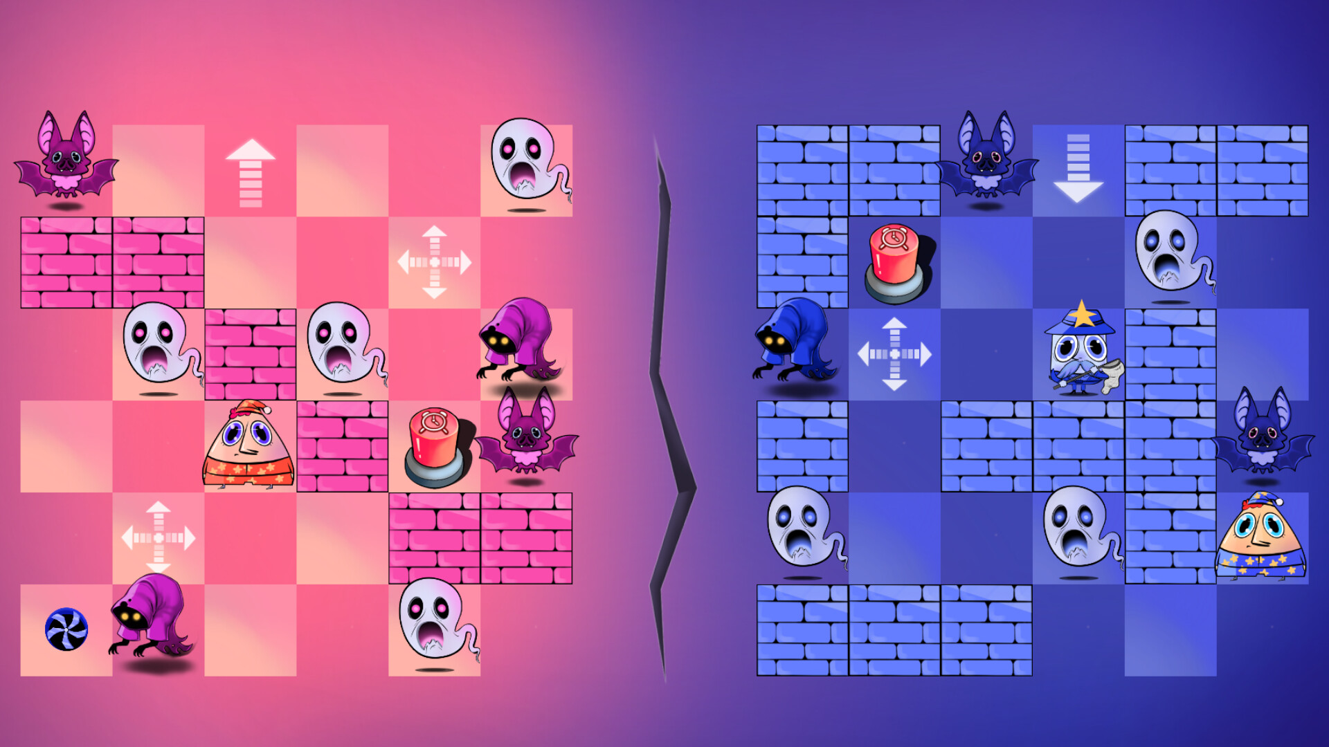 兩位主角成功抵達「WAKE」按鈕,準備進入下一關。