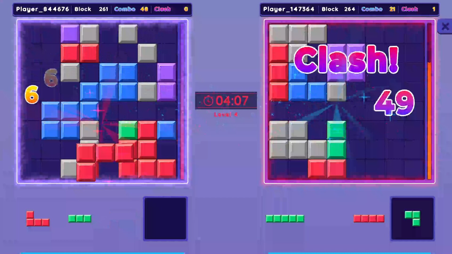 一次消除多行方塊,觸發強力的攻擊效果。