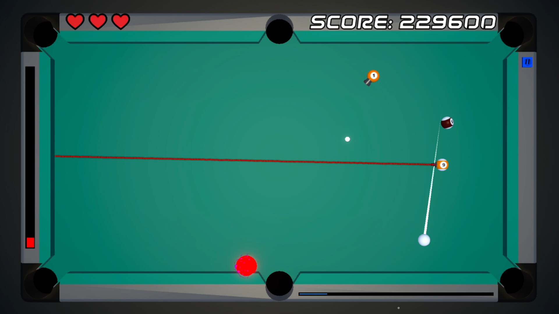 將敵方球體撞入球袋的瞬間