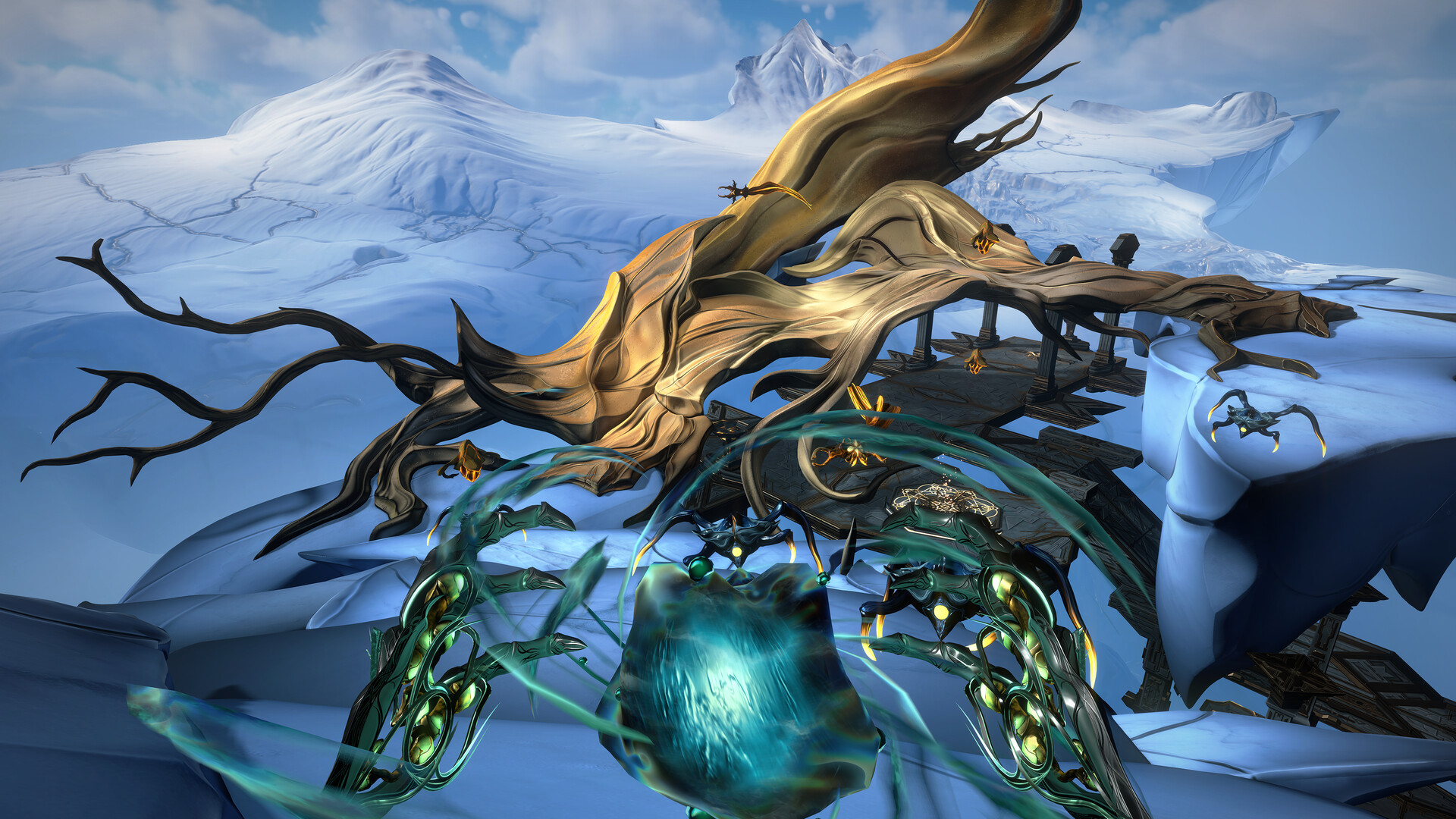 玩家在遊戲中面對巨大的飛行怪物敵人。