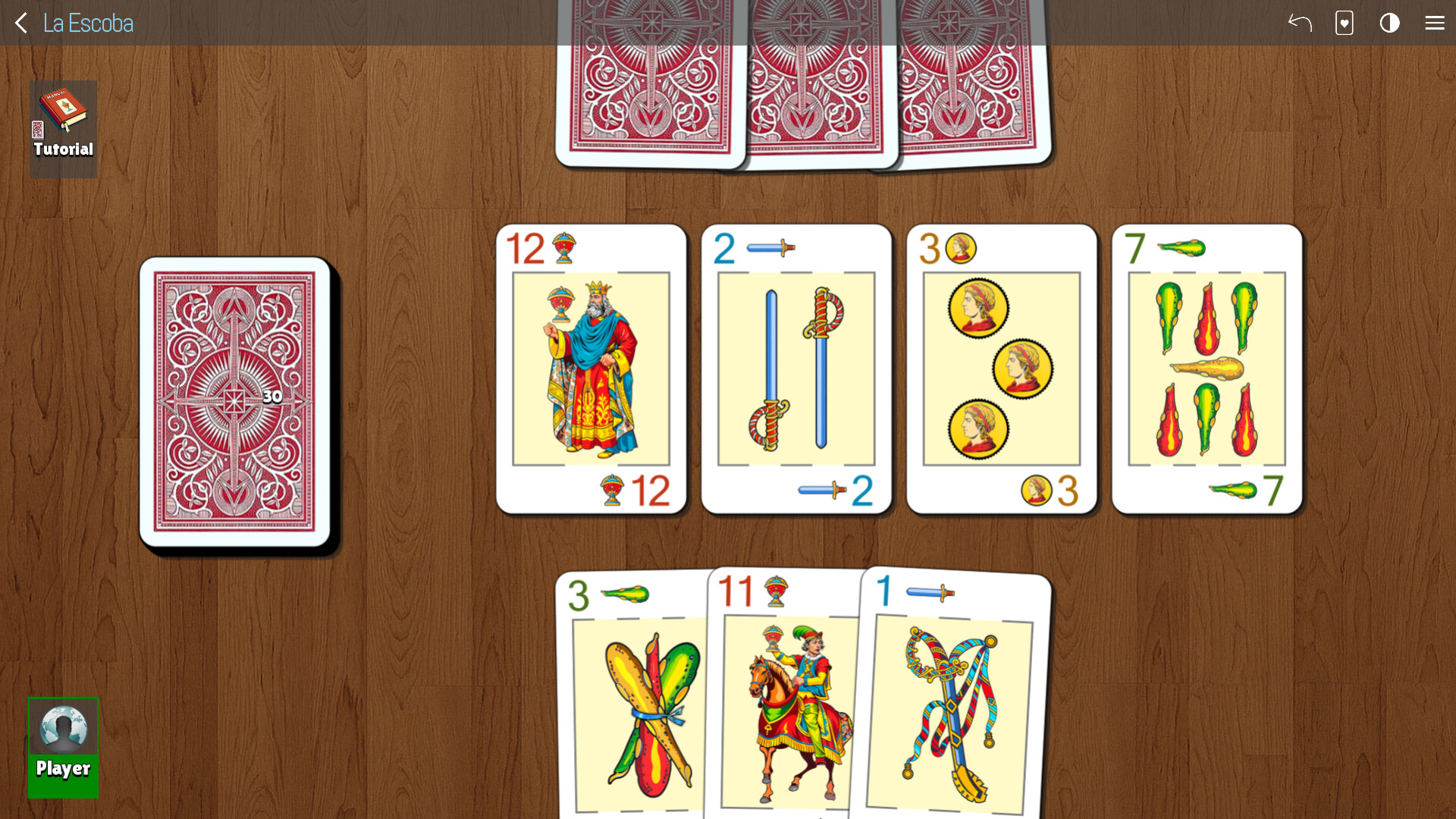 遊戲的實際遊玩畫面，呈現了桌上的牌與玩家手牌。