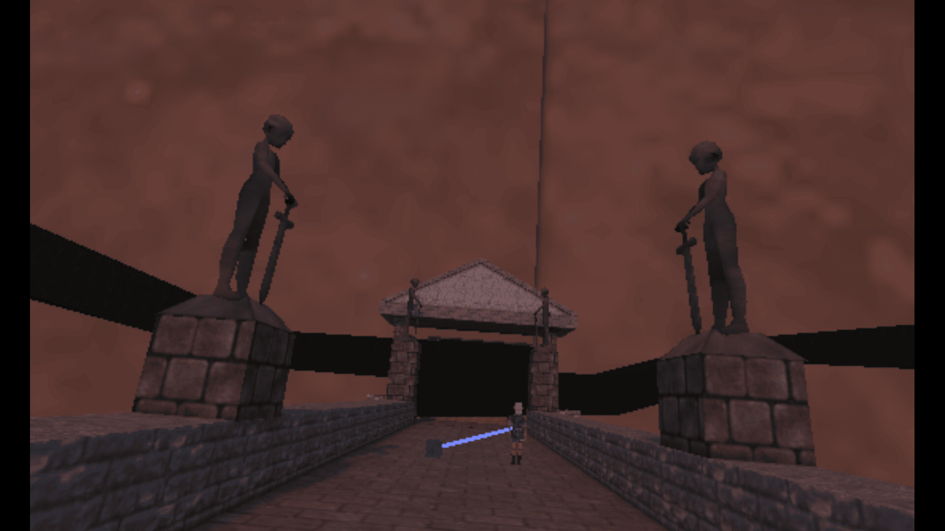 主角在一個被植物覆蓋的廢墟中,前方的道路充滿未知